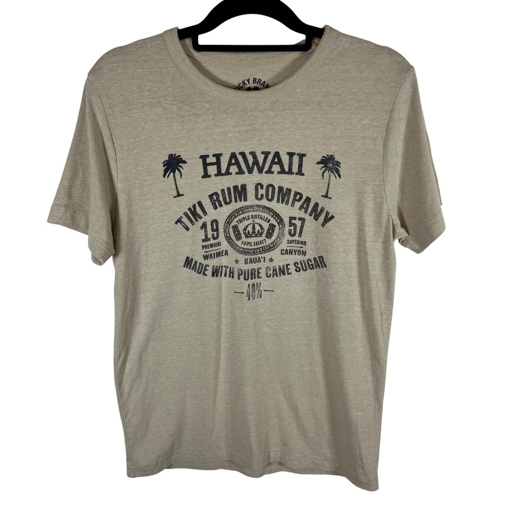 Lucky Brand Hawaii Tiki Rum Company Graphic T-Shirt Mens Medium Tan Heathered